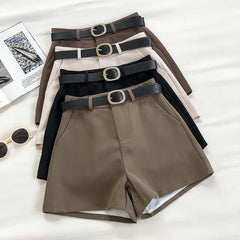 Plain High-Waist Shorts With Belt
