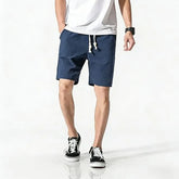 Plain Drawstring-Waist Linen Shorts