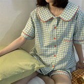 Pajama Set: Short-Sleeve Gingham Shirt + Shorts