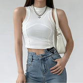 Paneled Mock-Neck Crop Tank Top