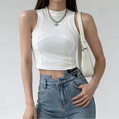 Paneled Mock-Neck Crop Tank Top