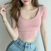 Short-Sleeve Scoop-Neck Crop Top