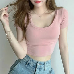 Short-Sleeve Scoop-Neck Crop Top