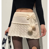 Mid Waist Cable-Knit Mini Skirt