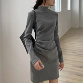 Long-Sleeve Mock-Neck Mini Sheath Dress