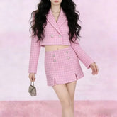 Double Breasted Houndstooth Blazer / Mid Rise Skort