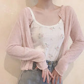 Frilled Sheer Eyelet Knit Cardigan