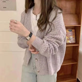 V-Neck Plain Pointelle Knit Cardigan