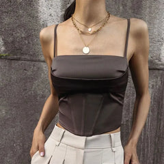 Square-Neck Plain Cropped Bustier Top