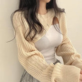 Round Neck Asymmetrical Knit Shrug