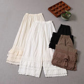 Elastic Waist Lace Panel Cropped Wide Leg Pants