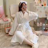 Plain Tie-Waist Fleece Pajama Robe