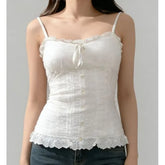Embroidered Ribbon Plain Lace Slim-Fit Camisole Top