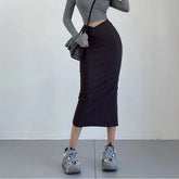 High Waist Plain Slit Pencil Knit Skirt (Various Designs)