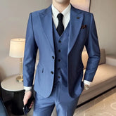 Set: Plain Single-Breasted Blazer + Vest + Straight Leg Dress Pants
