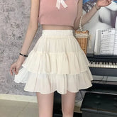 Elastic Waist Plain Mini A-Line Tiered Skirt