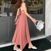 Spaghetti Strap Plain Bow Back Midi A-Line Dress