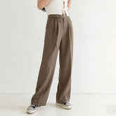 High-Waist Plain Self-Tie Wide-Leg Suit Pants