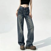 Mid Waist Washed Paneled Wide Leg Jeans