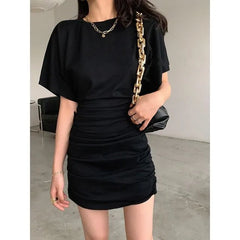 Short-Sleeve Crew-Neck Sheath Plain Mini Dress