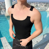 Transparent Strap Scoop Neck Plain Tank Top