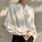 Long-Sleeve Plain Button-Up Shirt