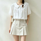 Short-Sleeve Plain Babydoll Blouse