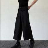 High Waist Plain Wide Leg Crop Dress Pants