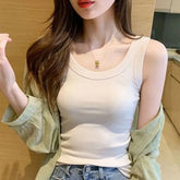 Scoop Neck Plain Ribbed Tank Top