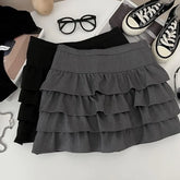 High Waist Plain Mini A-Line Layered Skirt