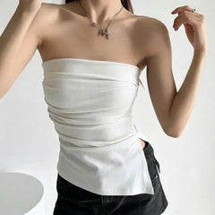 Plain Ruched Slit Tube Top