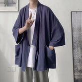 3/4-Sleeve Plain Open Front Kimono Jacket