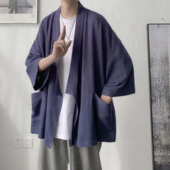 3/4-Sleeve Plain Open Front Kimono Jacket