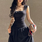 Sleeveless Square Neck Plain Maxi A-Line Dress