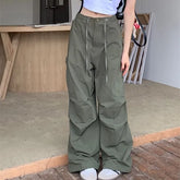 High Rise Plain Wide Leg Cargo Pants / Short-Sleeve Crop T-Shirt