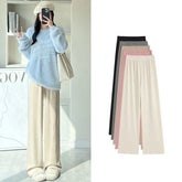 High Rise Wide Leg Plain Knit Sweatpants
