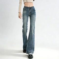Mid Rise Washed Flared Jeans (Various Designs)