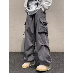 Unisex Drawstring-Waist Cargo Parachute Pants