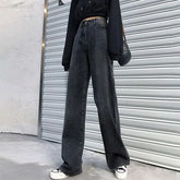 High Rise Washed Straight-Fit Wide-Leg Jeans