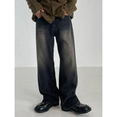 Washed Straight-Cut Loose Jeans