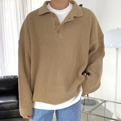 Long-Sleeve Plain Polo-Neck Sweater