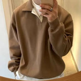 Long-Sleeve Polo-Neck Plain Sweatshirt
