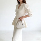 V-Neck Plain Peplum Cardigan / Maxi Pencil Knit Skirt