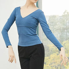 Long-Sleeve V-Neck Plain Dance T-Shirt