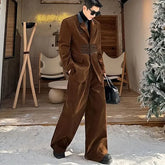 Set: Square Neck Knot Button Blazer + Mid Rise Plain Wide Leg Pants