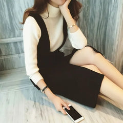 V-Neck Plain Slit Midi Sheath Overall Dress