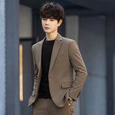 Set: Plain Single-Button Blazer + Mid Rise Tapered Dress Pants