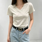 Short-Sleeve V-Neck Plain T-Shirt
