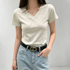 Short-Sleeve V-Neck Plain T-Shirt