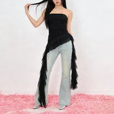 Plain Ruffle Asymmetrical Ruched Tube Top